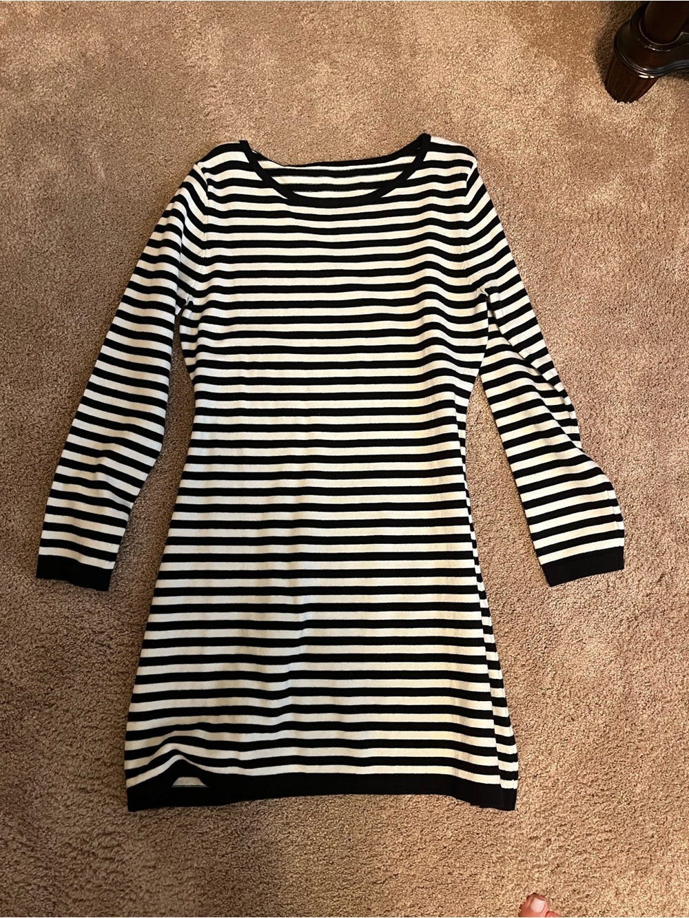 Black and White Striped Scoop Neck Sweater
